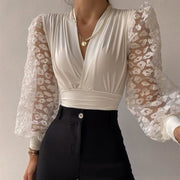White Lace Casual Blouse for Women