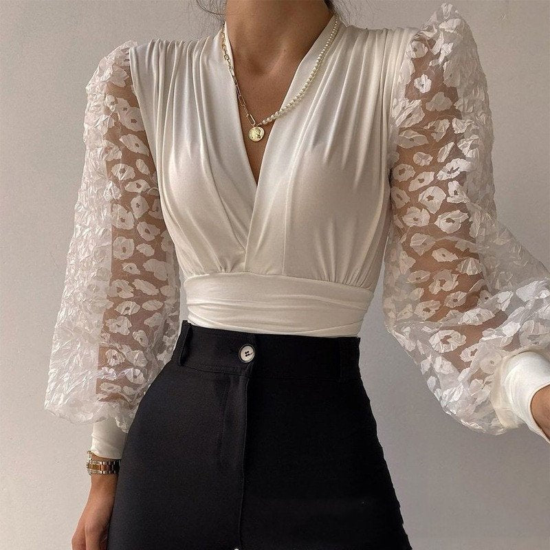 White Lace Casual Blouse for Women