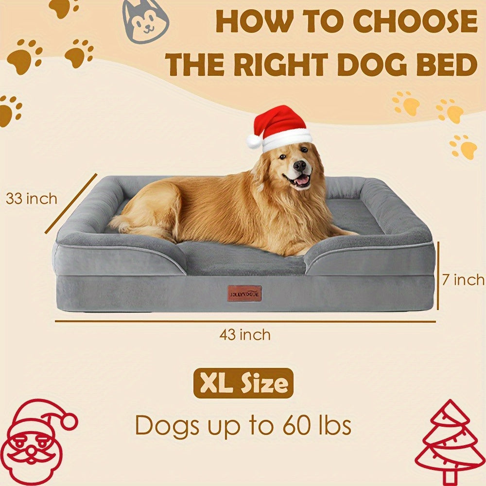 1Pc Dog Bed - 100% Supportive Foam - Extra Large Dog Sofa Dog Beds - Soft & Warm Pet Couch Bed With Removable Washable Cover - Soft Lining And Nonskid Bottom - Grey 3 Sizes - Great Christmas Gifts...