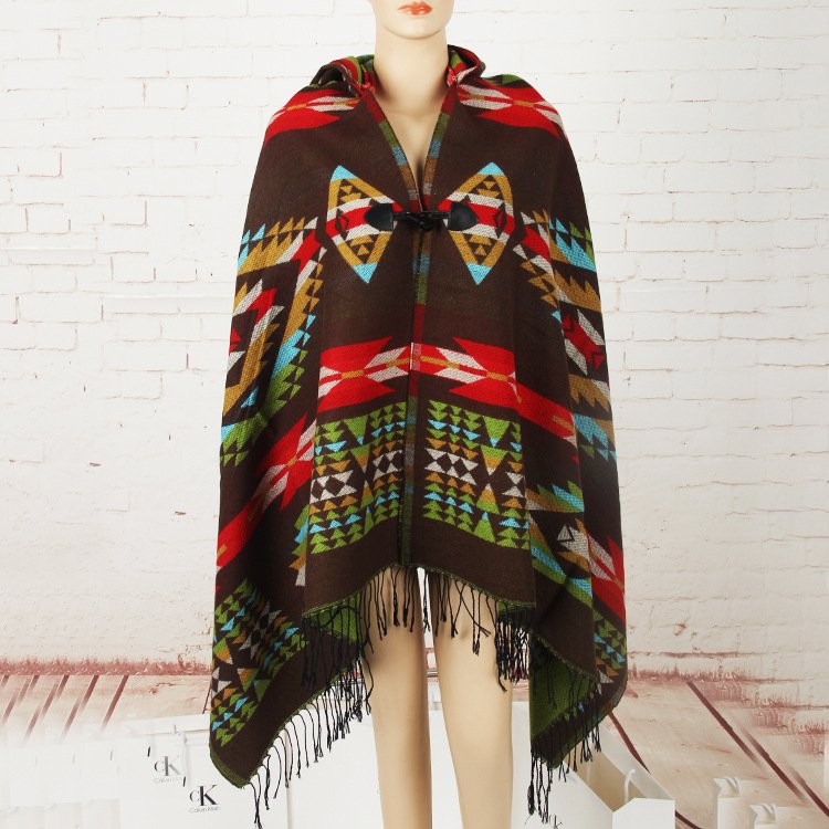 Cozy Ethnic Hood Cape Shawl