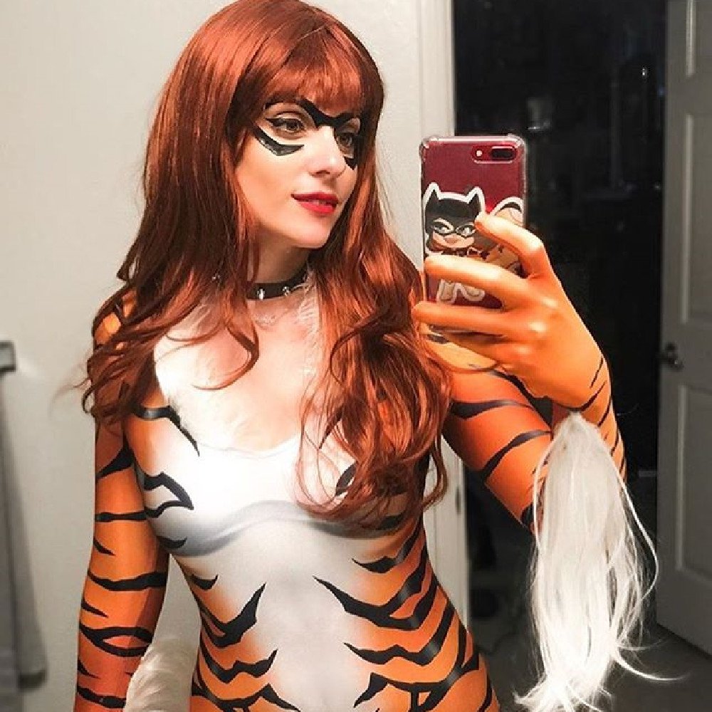 Fierce Red Black Cat Cosplay Bodysuit for Women