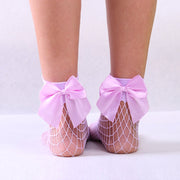 Breathable Fishnet Socks with Bow Lace-up Design