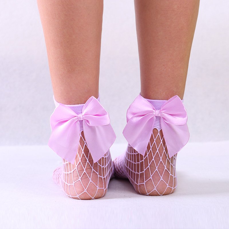 Breathable Fishnet Socks with Bow Lace-up Design