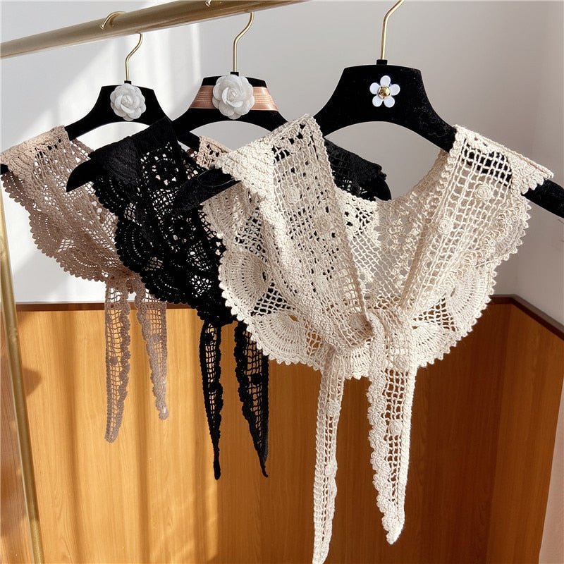 Summer Floral Lace Scarf with Crocheted Triangular Design