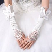 Elegant White Wedding Gloves with Hook Finger & Flower Bow