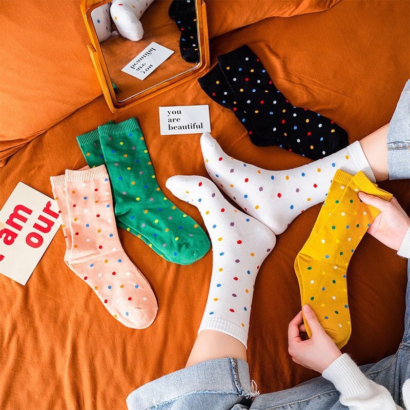 Breathable Dot Pattern Cotton Socks for Women