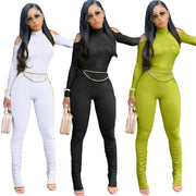 Women's Long Sleeve Pleated Jumpsuit Zipper Top