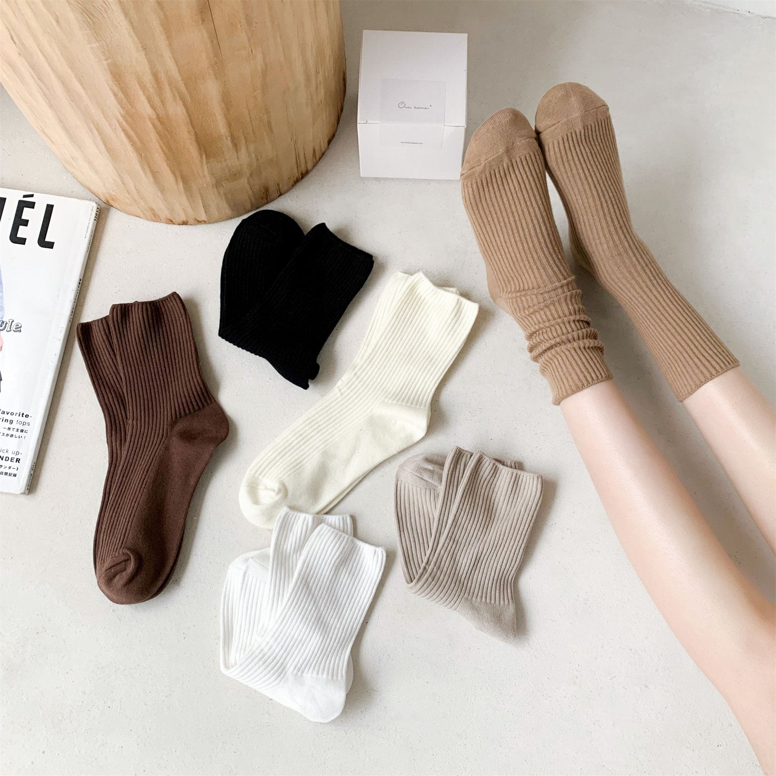 Soft Beige & Coffee Tone Japanese Socks for Women