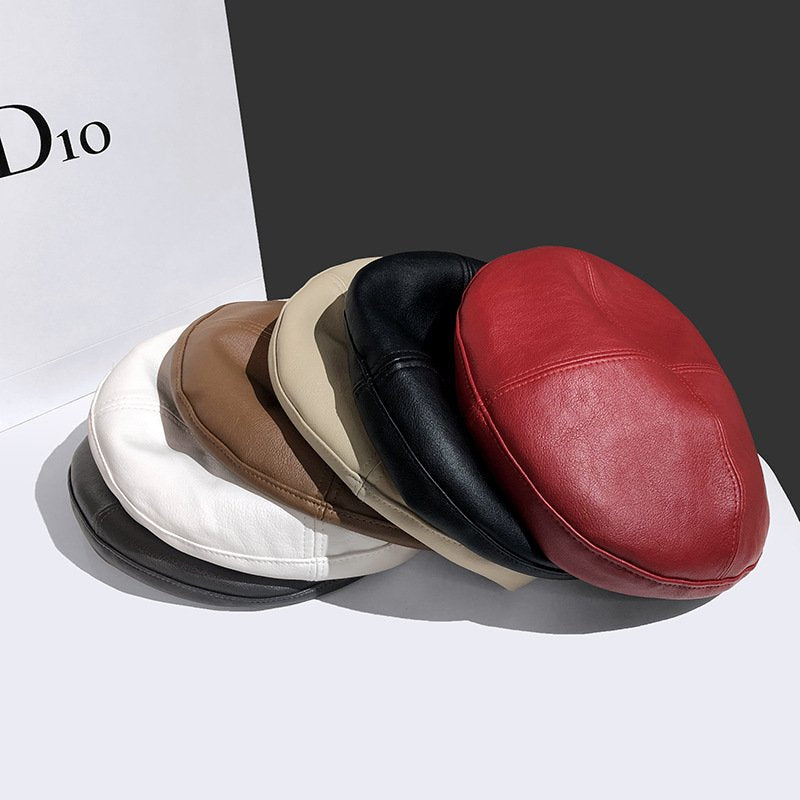 Vintage Chain Leather Beret Hat for Women