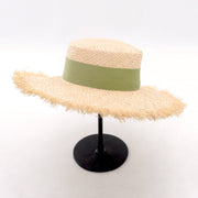 Raffia Frayed Flat Big Brim Hat for Women