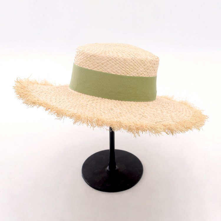 Raffia Frayed Flat Big Brim Hat for Women