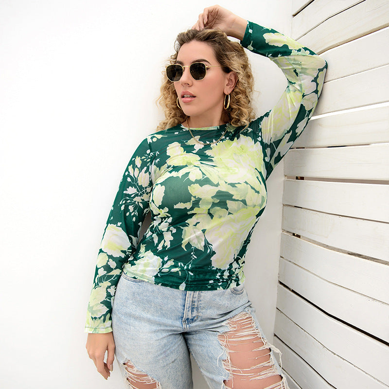 Plus Size Tie-Dye Slim Mesh Top