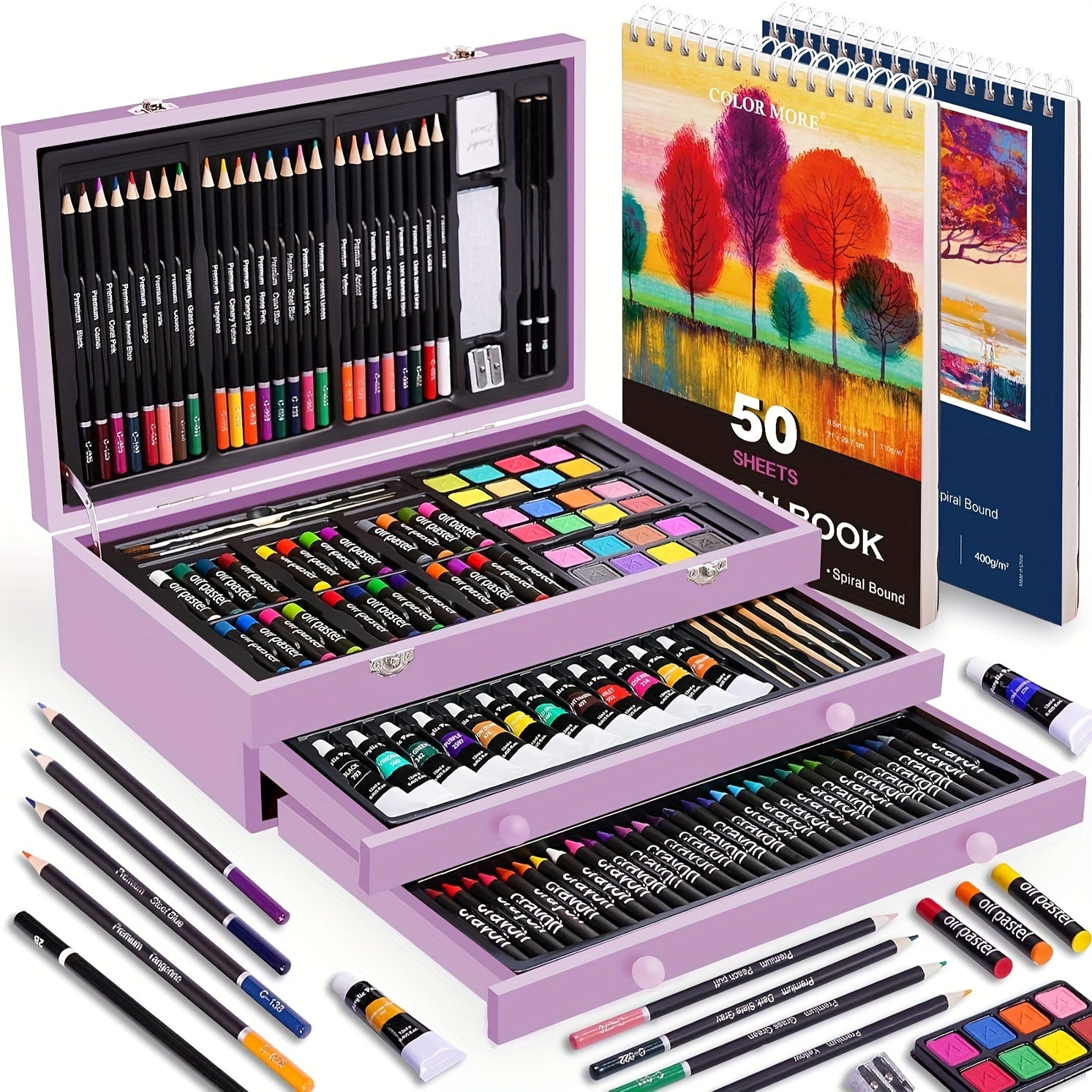 175pcs Deluxe Art Set with 2 Drawing Pads, Crayons, Acrylic Paints, Colored Pencils Set In Wooden Case, Professional Art Kit, Paint Supplies, Gift, Christmas & Halloween, Back to School, Art Kit...