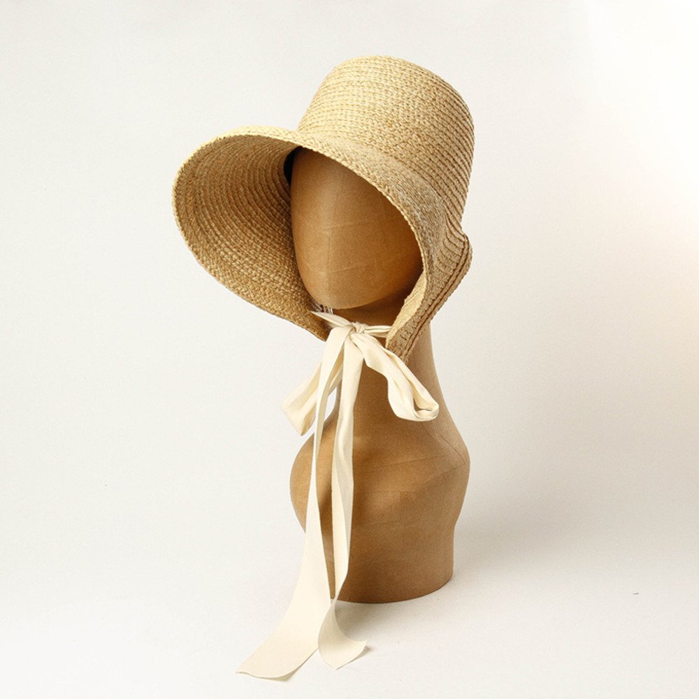 Vintage Raffia Wide Brim Sun Hat for Women