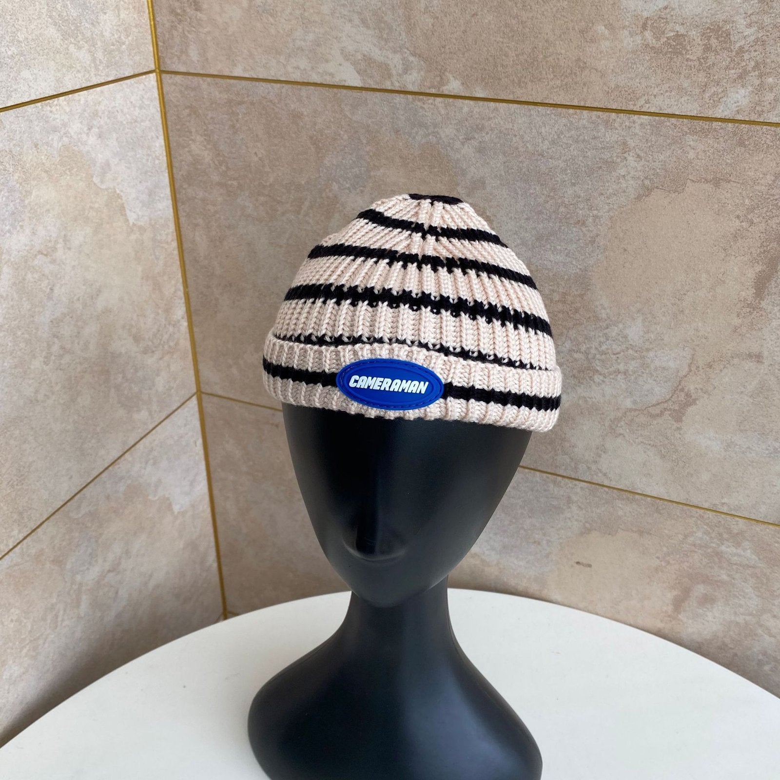 Retro Striped Knit Hat for Women