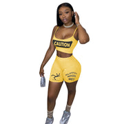 Nostalgic Letter Printed Sports Suit Two-piece for Women
