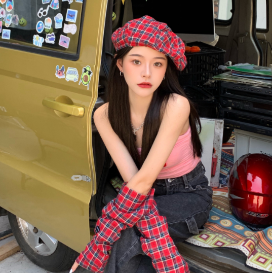Plaid Beret Hat