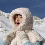 Cozy Lamb Hooded Shawl for Women