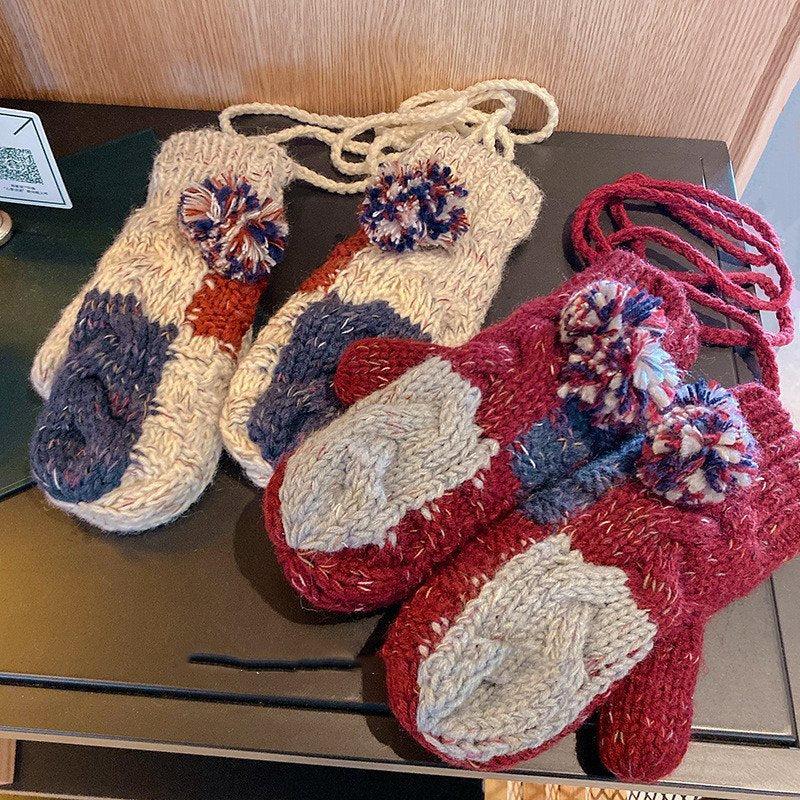 Warm & Water-Resistant Knitted Mittens for Women
