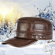 Men's Leather Flat Hat - Warm Ear Protection & Sun Shade