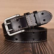Men's Genuine Leather Cowhide Belt with Double Pin Buckle