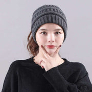 Women's Solid Color Wool Ponytail Hat for Warm Weather