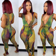 Sexy Deep V Stripe One-piece Jumpsuit for Women
