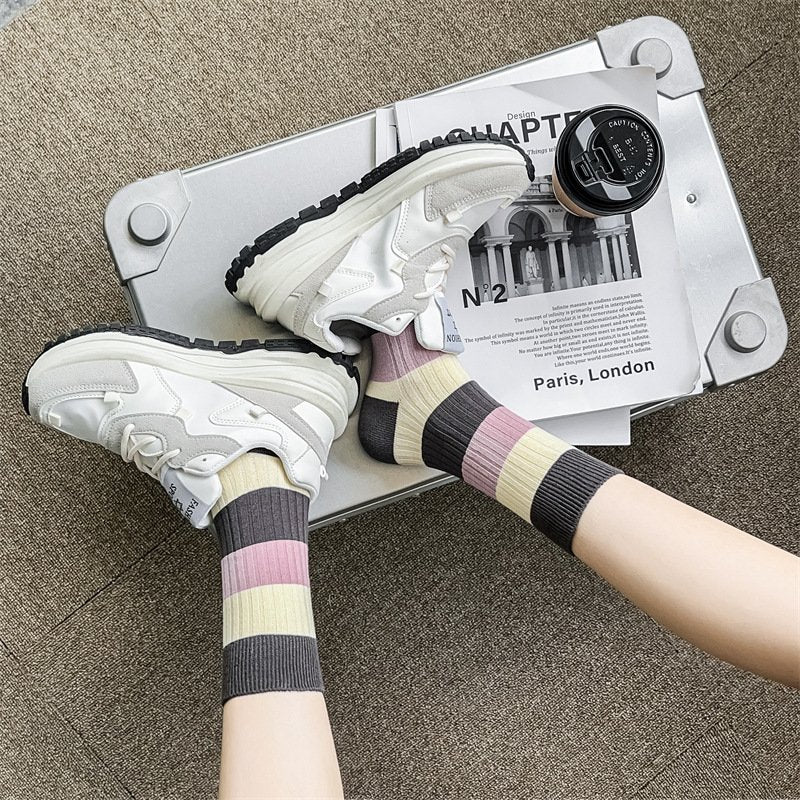 Cozy Striped Socks for Women - Breathable Cotton