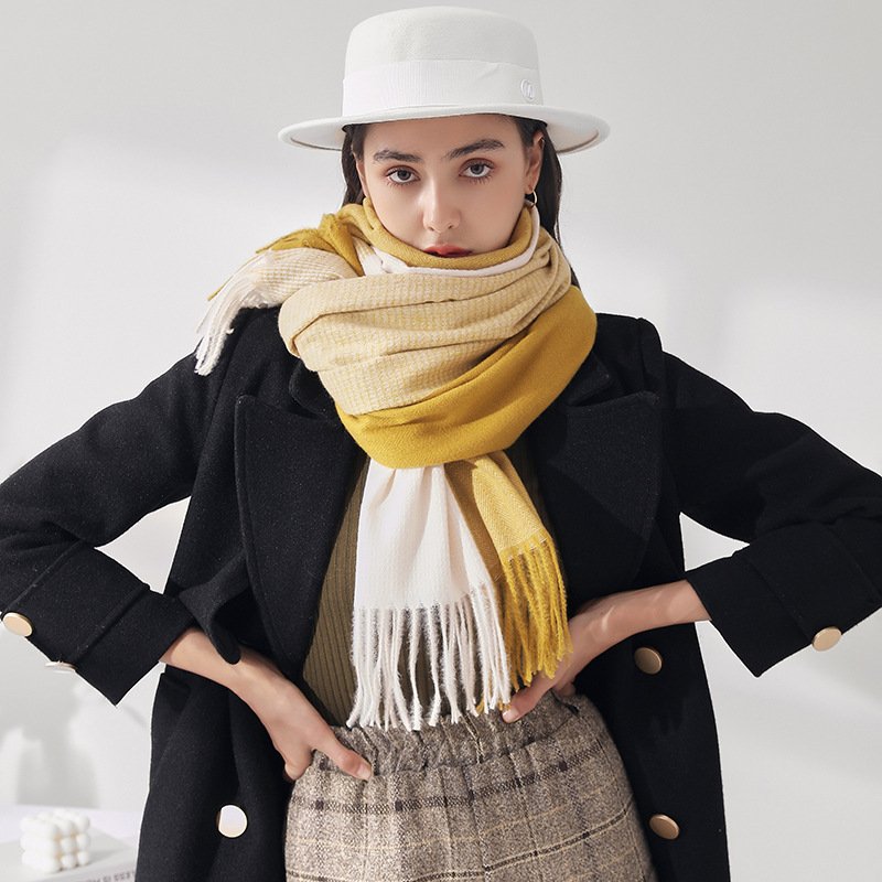 Warm Yellow Black Pink Tassel Scarf
