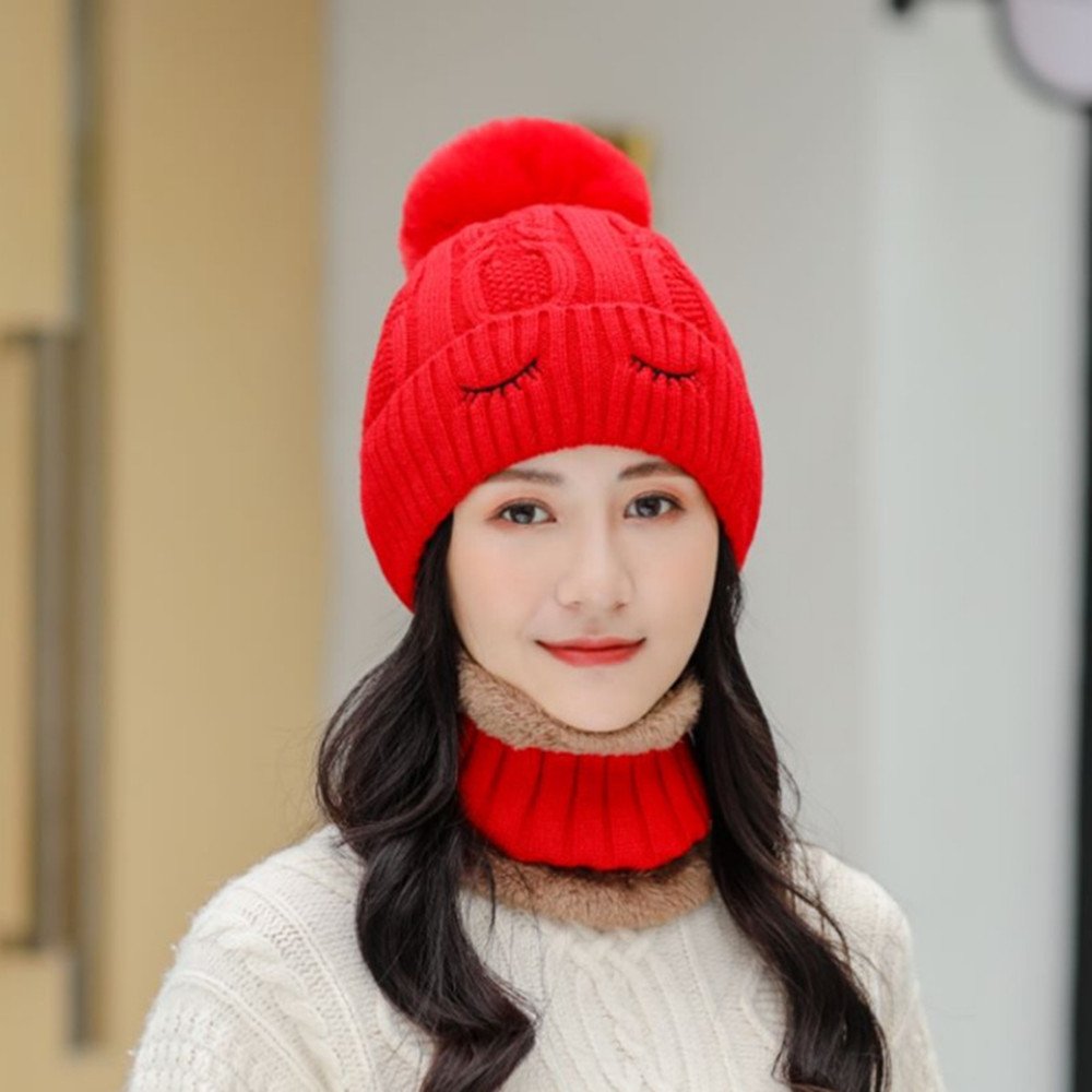Unisex Knitted Hat Set with Fleece Scarf