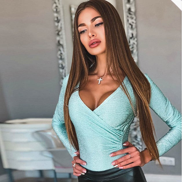 Sexy V-Neck Long Sleeve Reflective Jumpsuit