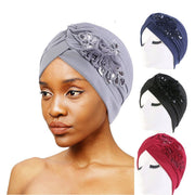 Sequin Flower Turban Hat - Elegant Women's Headwear