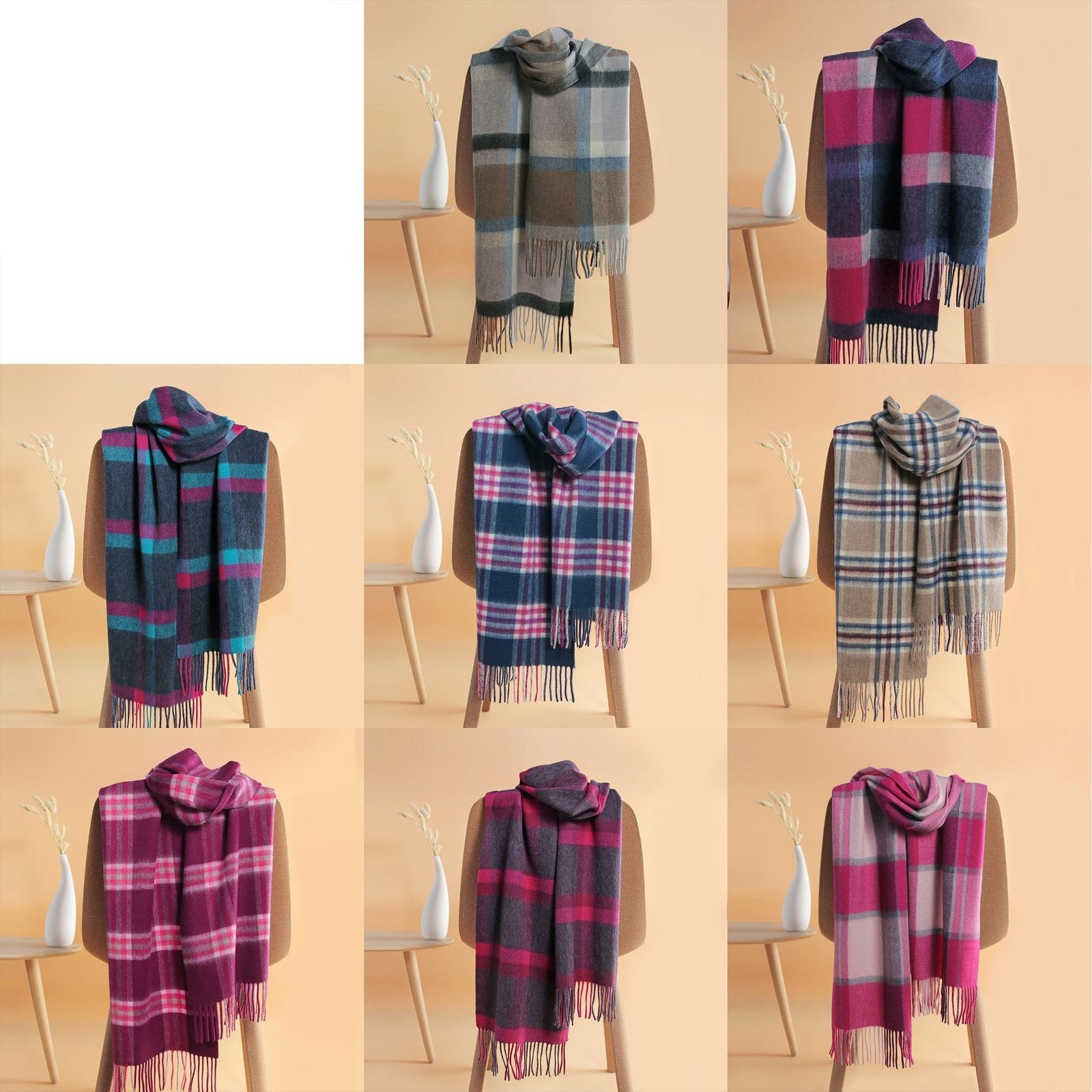 Warm British Plaid Wool Scarf for Men and Women