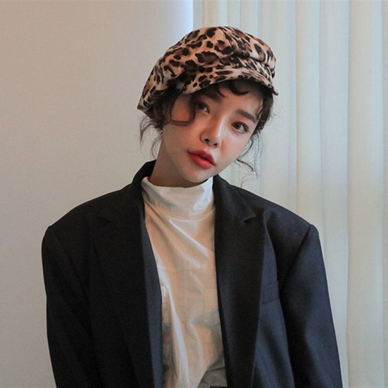 Retro Leopard Octagonal Hat for Women