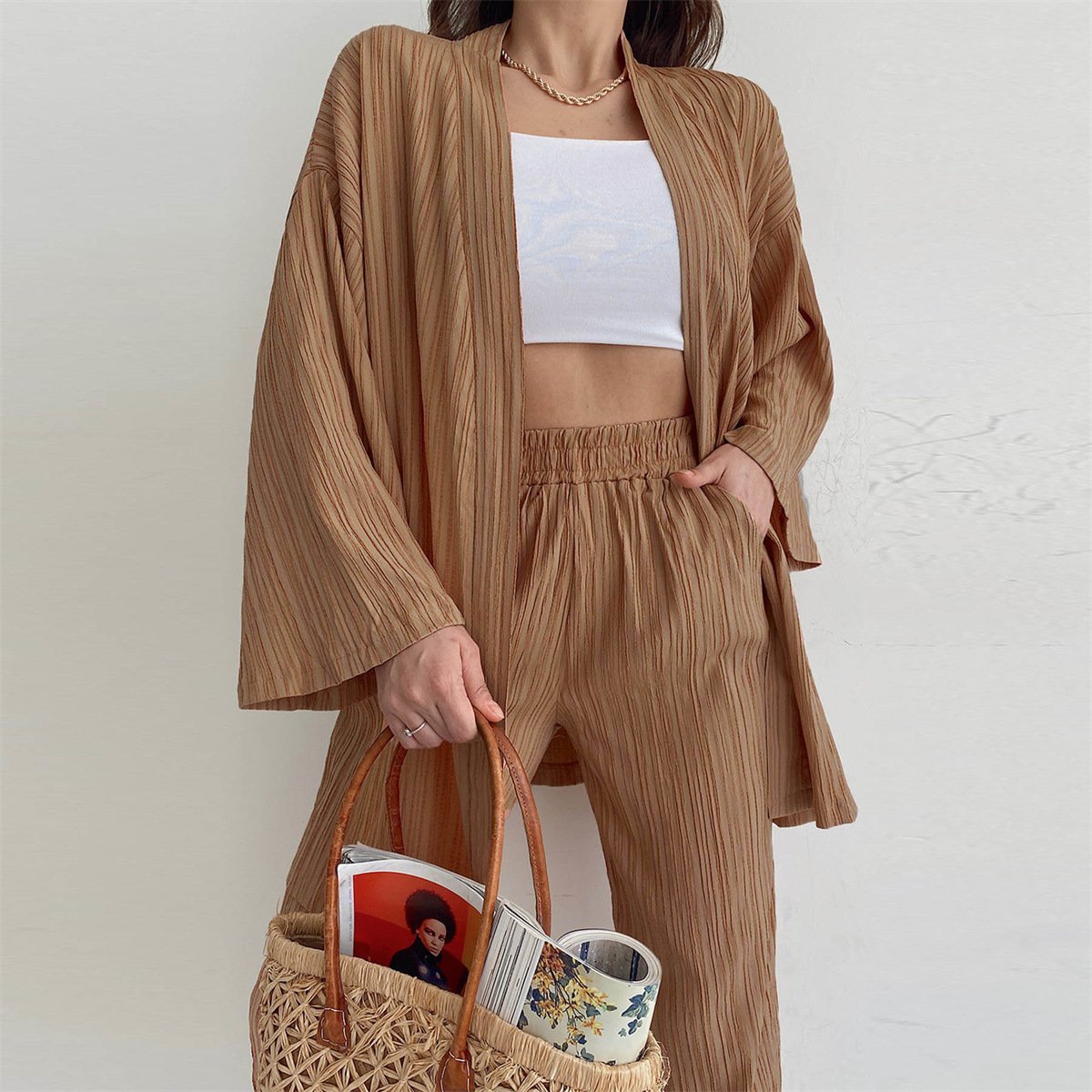 Autumn Camo Two-piece Suit Women's Long Sleeve Cardigan & Straight-leg Pants Set