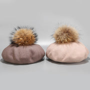 Women's Wool Beret Hats with Hairballs