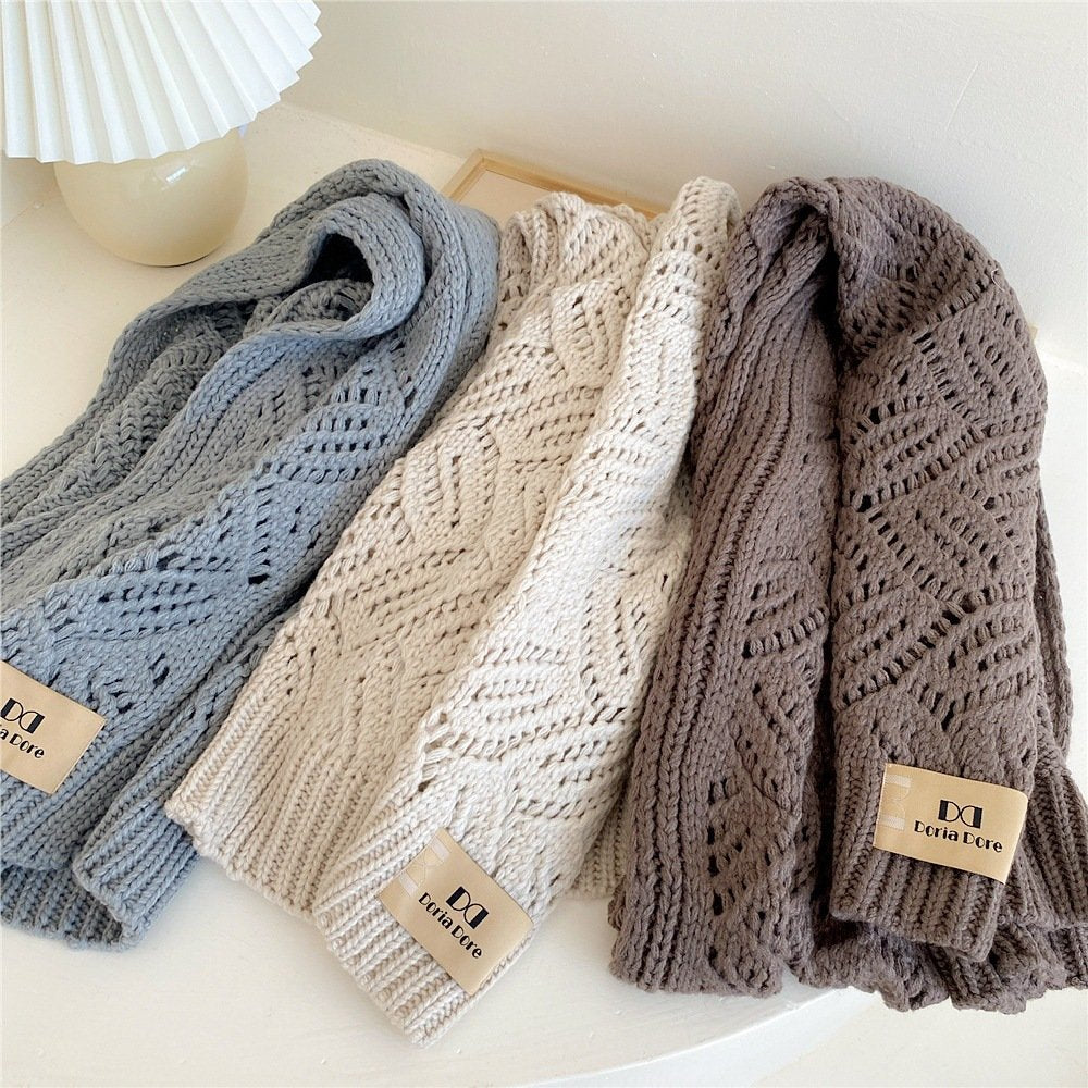 Earth Tone Knitted Wool Scarf for Women