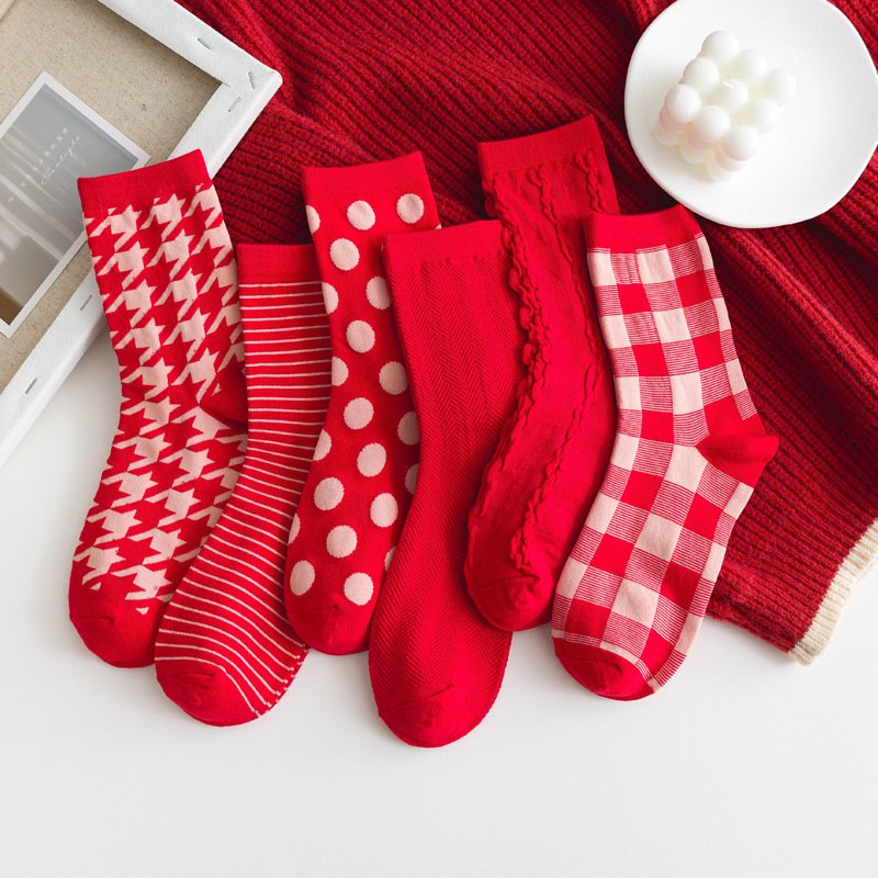 Add Festive Fun with Houndstooth Red Christmas Socks