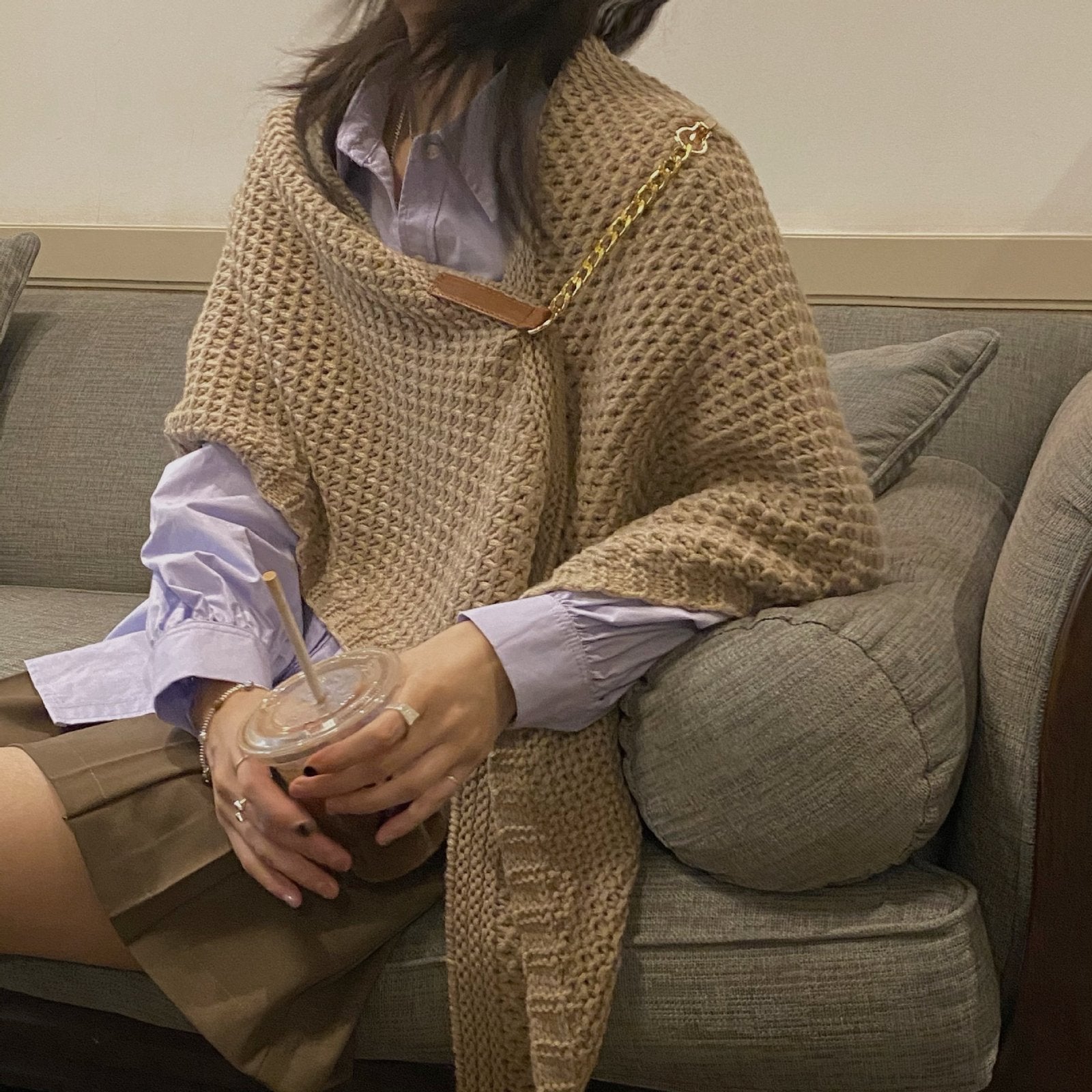 Spring Autumn Shawl with Leather Buckle