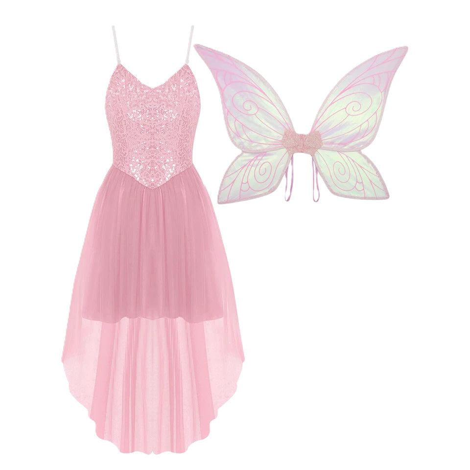 Mischievous Fairy Elf Wing Dress - Whimsical Costume with Attached Wings for Party Performance