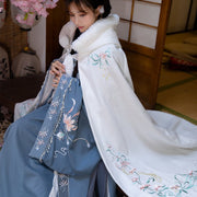 Women's Long Embroidered Fleece Coat - Hanfu Cape