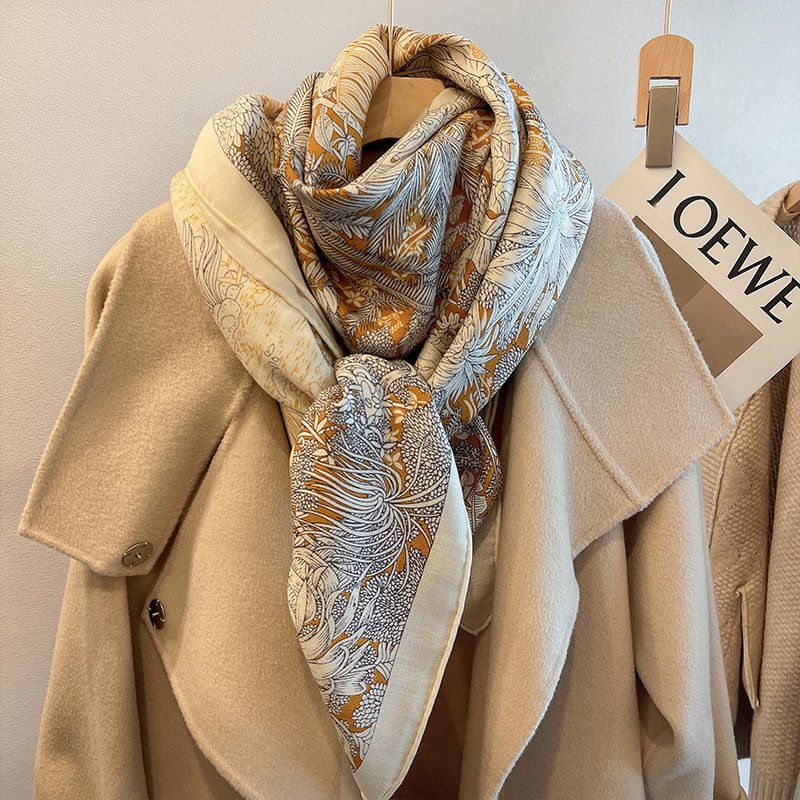 Warm Beige Herringbone Scarf for Women