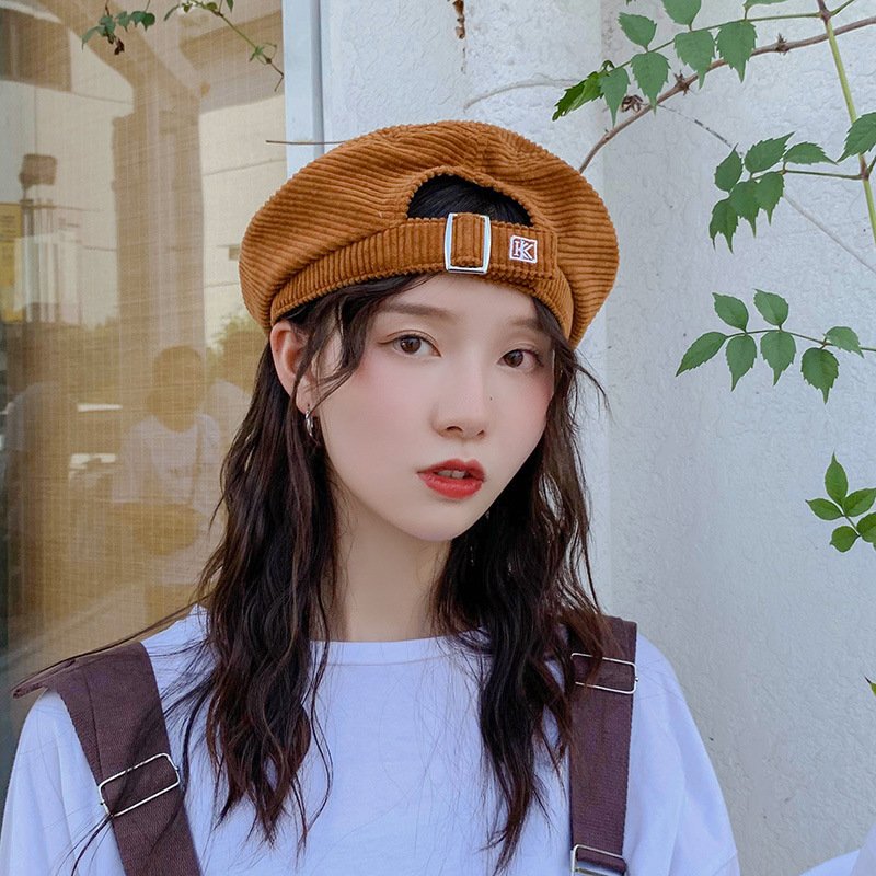 Corduroy Letter Beret for Women