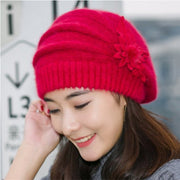 Warm Korean-Style Flower Rabbit Fur Knitted Hat for Women