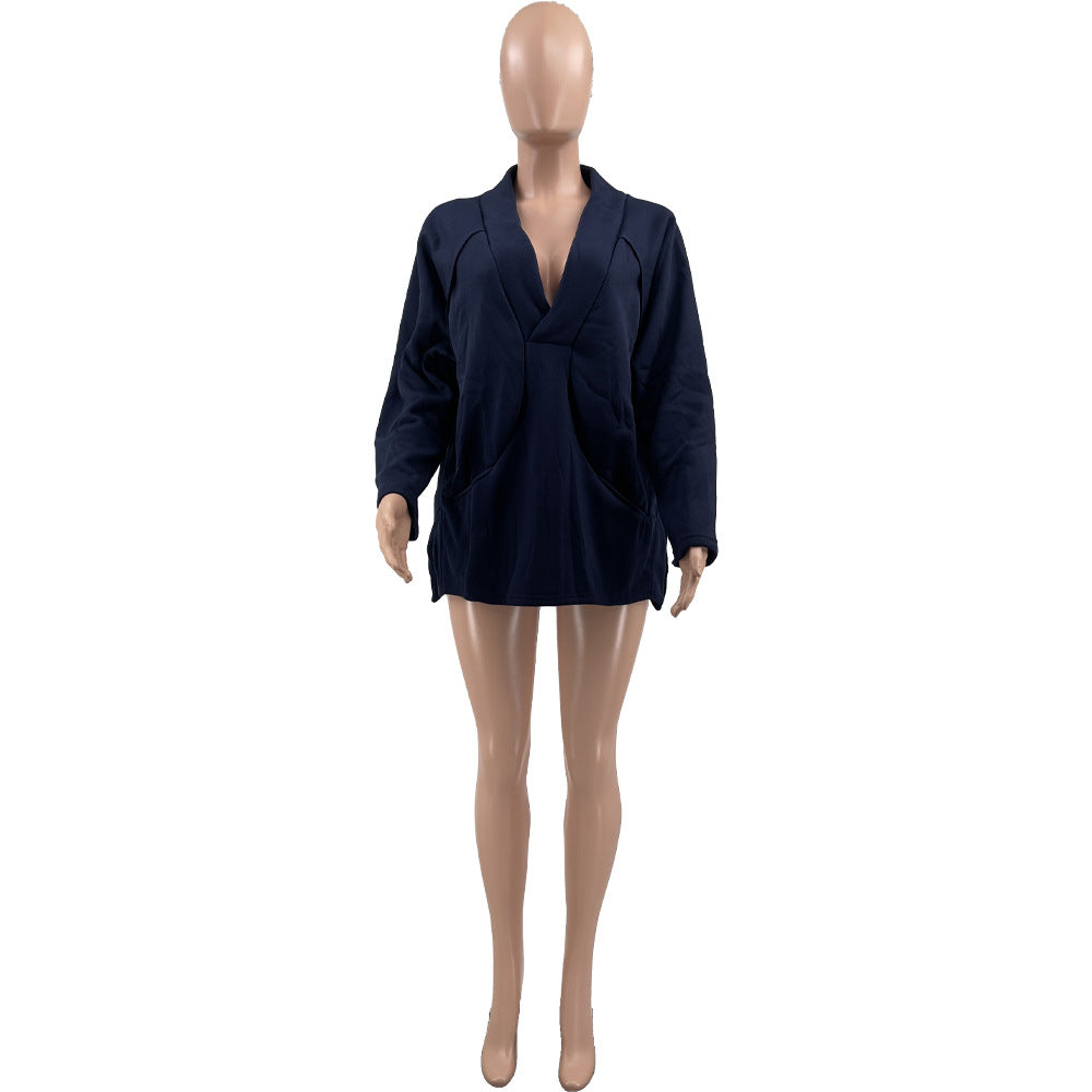 Casual Deep V-Neck Loose Pocket Sweatshirt for Women