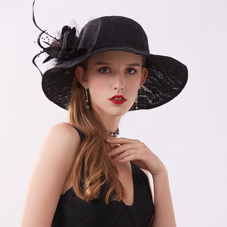 Big Brim Sun Hat for Women - Lace Mesh Flower Design