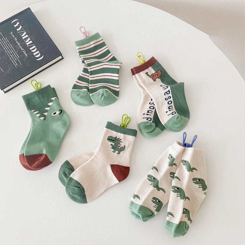 Kids' Cartoon Dinosaur Socks Set of 5