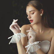 Elegant White Wedding Gloves with Lace Trim