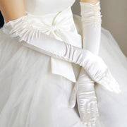 Double Row Beaded White Gloves for Women