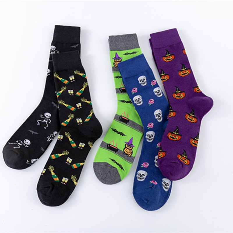 Halloween Socks for Women - Fun Pumpkin Bat Skeleton Design